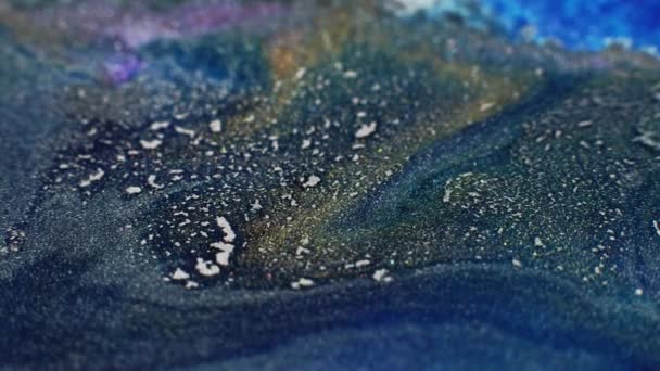 Ink Floating Glitter Fluid Wave Shimmering Sea Foam Defocused Blue — Stockvideo