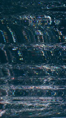 Glitch background. Noise texture. Electronic distortion. Digital defect. Blue orange color pixel static artifacts on dark black abstract illustration overlay.