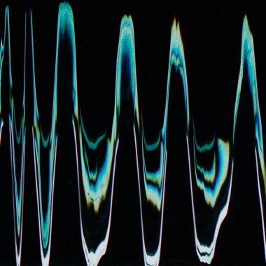 Glitch background. Noise texture. Electronic distortion. Blue orange color vibration wave digital artifacts grain defect on dark black abstract illustration overlay.