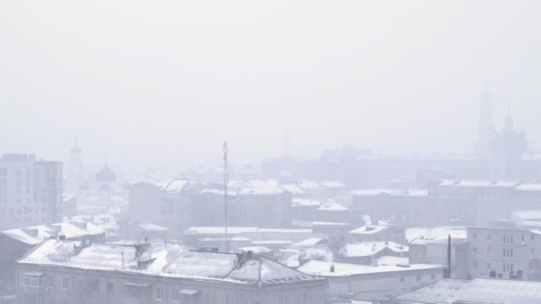 Winter Weather Urban Snow Storm City View Blurred Falling Snow — Wideo stockowe