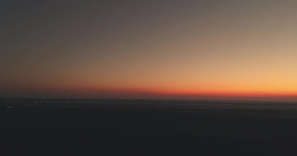 Dusk Landscape Aerial Shot Evening Sunlight Burning Horizon Rural Scene — Stockvideo