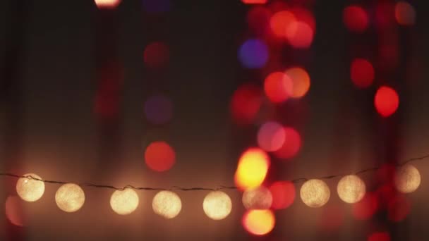 Decorazione Luci Bokeh Cerchi Neon Ornamento Festa Arancione Led Stringa — Video Stock