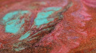 Soyut resim. Akrilik büyüsü. Yaratıcı sanat. Şeftali mavisi sarı sıvı boya karışımı