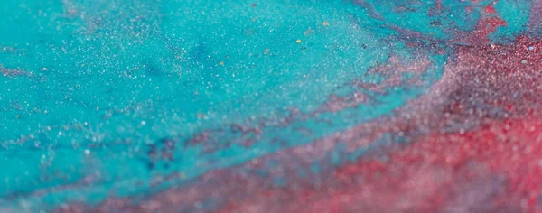 Abstract painting. Acrylic magic. Creative art. Blue pink glitter fluid paint mix