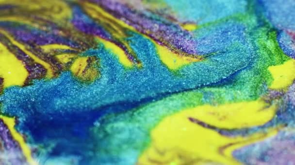 Painting Relax Fluid Magic Creative Art Blue Yellow Purple Fluid — Stock Video