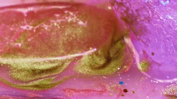 Vloeibare Magie Creatieve Kunst Abstract Schilderen Roze Goud Glitter Vloeibare — Stockvideo