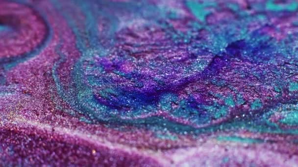 Mescolando Colori Magia Fluida Pittura Creativa Blu Flusso Viola Vernice — Video Stock