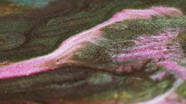 Encres Fluides Fond Multicolore Paillettes Mélange Peintures Roses Vertes — Video