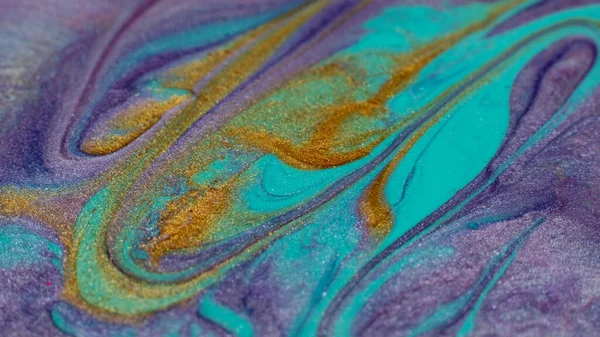 Mistura Colorida Arte Fluida Pintura Criativa Ciano Azul Roxo Ouro — Fotografia de Stock