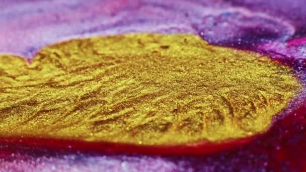 Magia Płynów Sztuka Twórcza Obraz Abstrakcyjny Fioletowy Złoty Brokat Płynna — Wideo stockowe