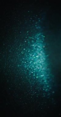 Bulanık parıltı dokusu. Parçacık arkaplanı. Bokeh meşalesi. Odaklanmamış mavi mor renkli ışıltılar koyu soyut örtülerde akar. Dikey video. RED Sinema Kamerasında Çekim.