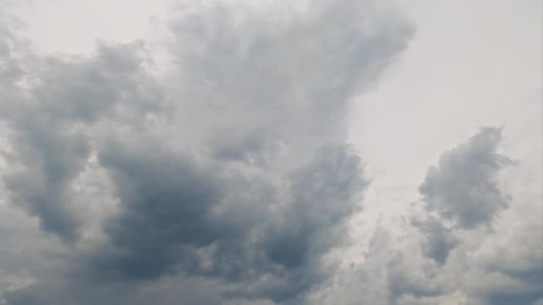 多云的天空 多变的天气 自然之美淡灰蓬松的云彩覆盖着尘土飞扬的阴暗天空 飞走得很快 — 图库视频影像