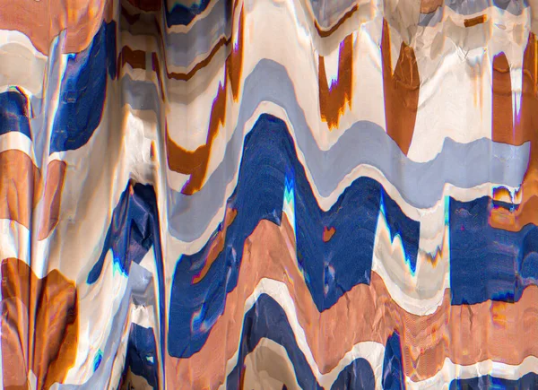 Distortion texture. Glitch art. Static defect. Beige brown blue color fuzzy wave noise artifacts texture abstract pattern illustration background.