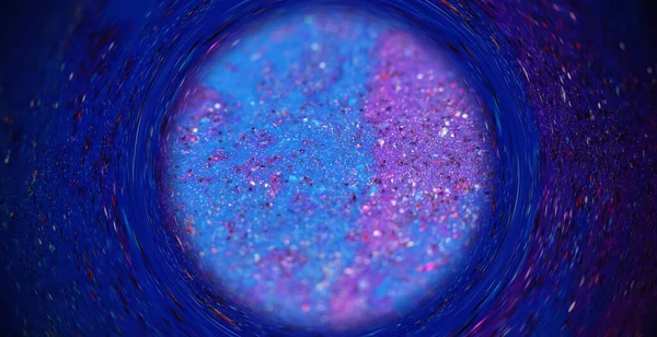 Glitter Frame Blur Fluorescent Background Sequin Vortex Neon Blue Purple — Stock Photo, Image