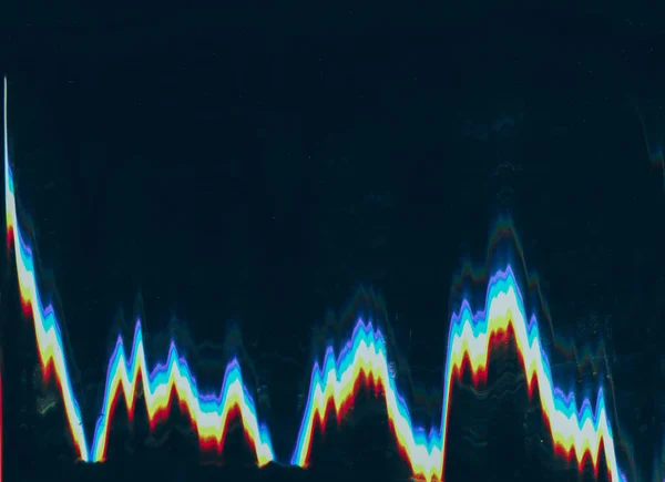 Glitchskärmen Förvrängningsstruktur Analogt Ljud Orange Blå Färg Fel Våg Artefakter — Stockfoto