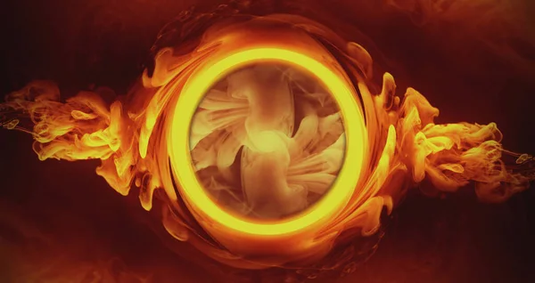 Color Smoke Ring Burning Vortex Occult Portal Inferno Blast Golden — стоковое фото