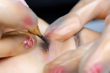 Kalıcı makyaj göz kapağı dövmesinin yakın plan gölgesi.