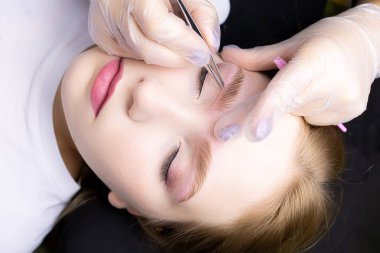 Lekelenmiş kaşların makro fotoğrafçılığı sayesinde ana cımbızlar, aşırı kıllardan kaşların dış hatlarını yolar.