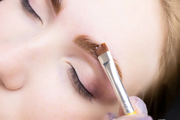 Applying Hair Dye Eyebrows Model — Stock Photo, Image