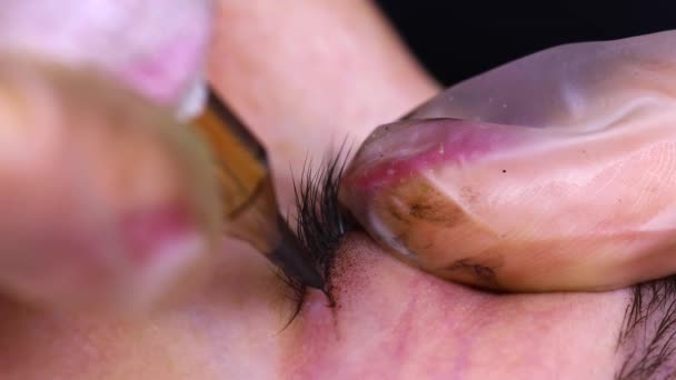 Paupières permanentes de maquillage créent des flèches près des cils. — Video