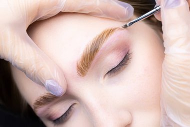 Yapılandırma prosedüründen sonra bileşiklerle makro kaş boyası ve boya.