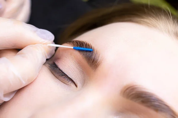 macro photography of the brush that lays the hairs of the eyebrows made by lamination compositions