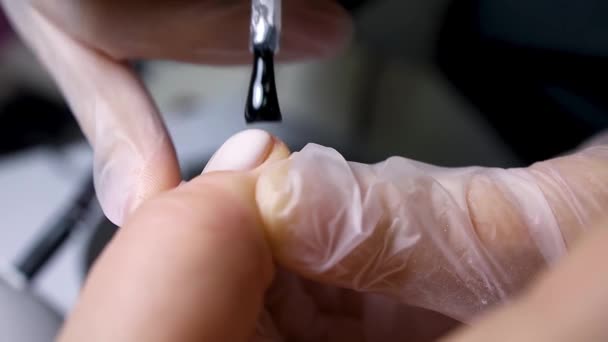 Manicure Pedicure Mestre Aplicar Esmalte Unhas Brancas Com Uma Escova — Vídeo de Stock