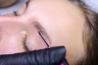 Kaşları ince bir fırçayla kapladıktan sonra saçlarına boya sürüyorum.