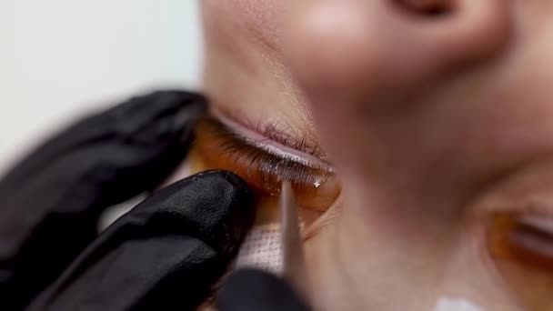 Laminación Cilios Los Ojos Maestro Endereza Las Pestañas Laminadas Parche — Vídeos de Stock