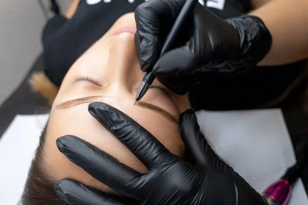 Sketch Markup Eyebrow Tattoo Procedure Permanent Makeup — Stok Foto