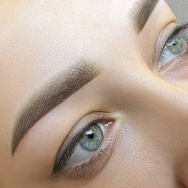 close-up finished work permanent makeup eyebrows macro photography eyebrow tattoo