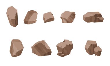 Farklı kayalar seti. Düz tasarım Raster versiyonu Taşlar ve Taşlar Oyun Sanatı Mimarisi Tasarımı için tek moloz