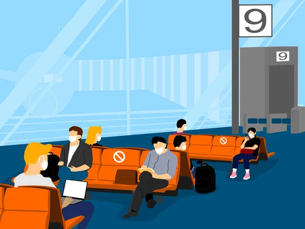 Koronavirüs salgını sırasında uçağa binmek için bekleyen yolcular