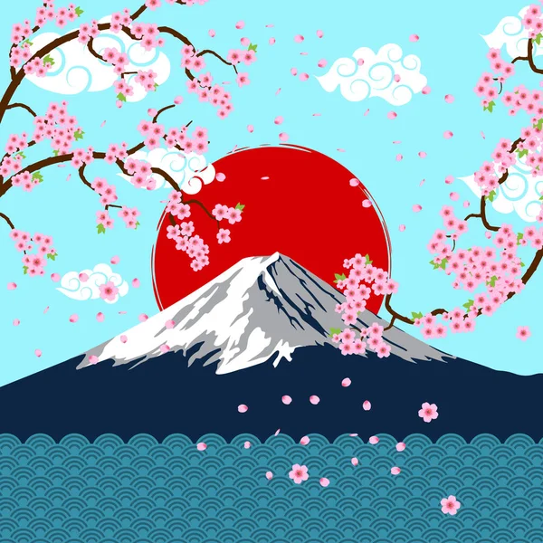 Japanese Art Fuji Cherry Blossom — Stock Vector