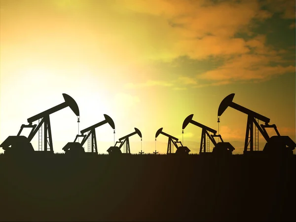 Petrol pompası, gün batımındaki gökyüzüne fotokopi uzayı ile siluet gönderiyor. Petrol ve gaz enerji keşfi. 