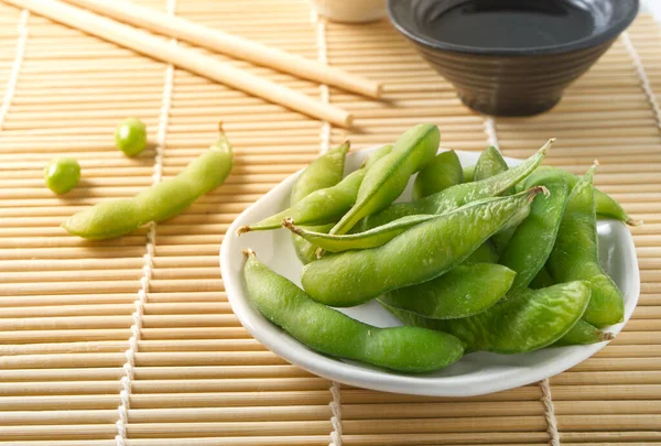 Edamame Japanse Gekookte Groene Sojabonen — Stockfoto