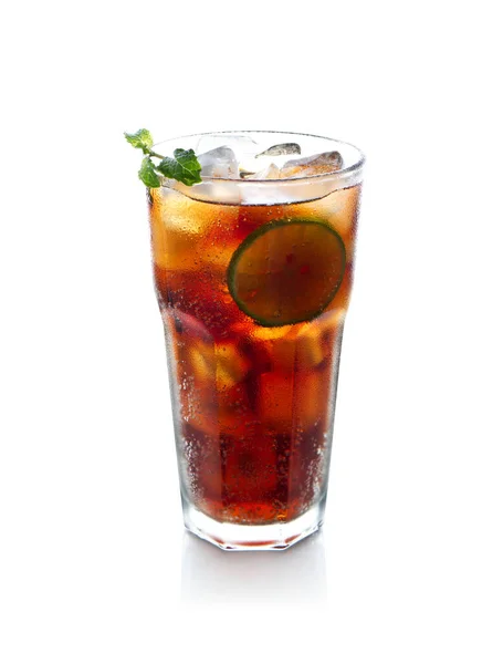 Cola Ghiaccio Con Lime Limone Foglie Menta Con Percorso Ritaglio — Foto Stock