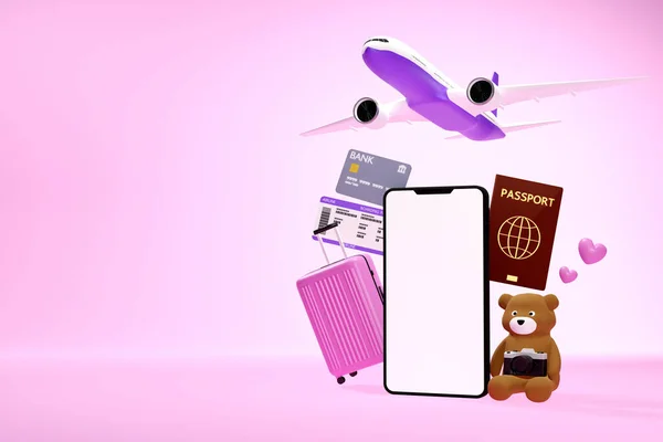 Cep telefonu ve seyahat simgeleri, 3D görüntüleme