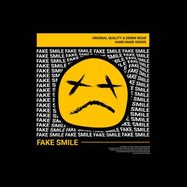 Sahte gülümseme tasarımı, ekran yazdırma tişörtleri, giysiler, ceketler ve diğerleri için uygun.