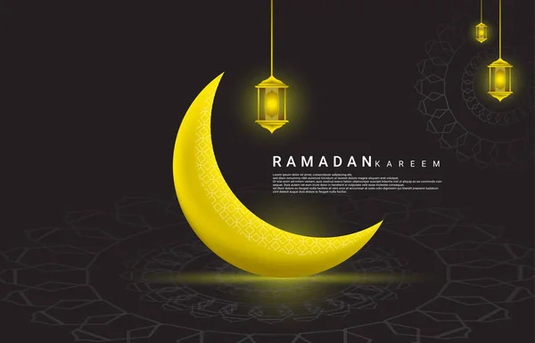 Ramadan Achtergrond Ontwerp Met Gouden Lantaarn Halve Maan Ornamenten Compleet — Stockvector