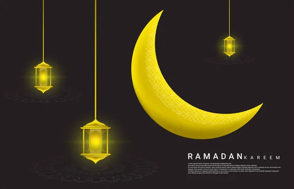 Ramadan Achtergrond Ontwerp Met Gouden Lantaarn Halve Maan Ornamenten Compleet — Stockvector