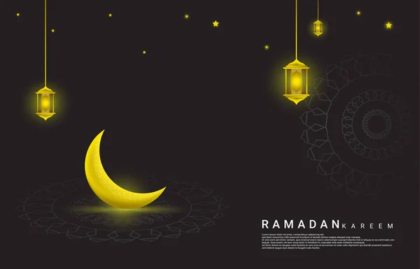 Ramadan Achtergrond Ontwerp Met Gouden Lantaarn Halve Maan Ornamenten Compleet — Stockvector