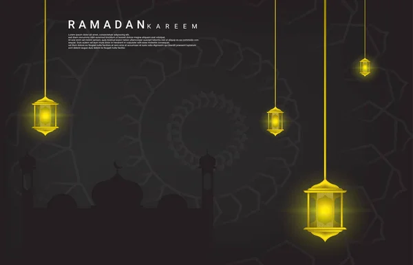 Ramadán Háttér Design Arany Lámpás Félhold Díszek Teljes Arany Fokozatok — Stock Vector