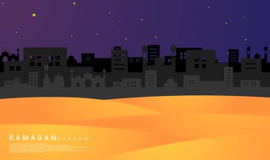 Ramazan temalı tasarım, yıldızlar, camiler, binaların gölgeleri ve camiler gibi elementler, ramazan arkaplanları, posterler, afişler, fişler, kartlar, şablonlar, broşürler için uygundur.