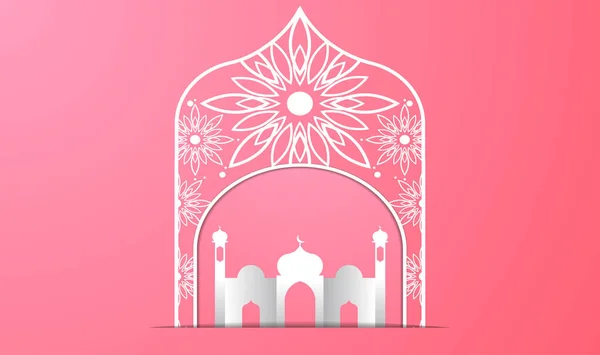 라마단을 주제로 종이자르기 스타일의 디자인에는 모스크 건물의 그림자 이슬람 과같은 — 스톡 벡터
