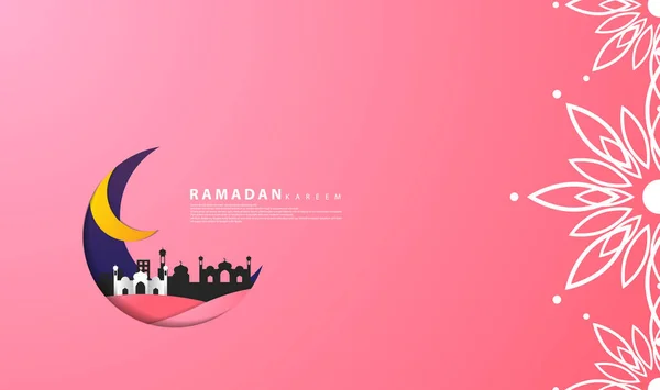 Ramadan Thema Ontwerp Met Een Papieren Snit Stijl Met Toevoeging — Stockvector