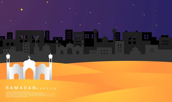 Desain Bertema Ramadhan Ada Unsur Unsur Seperti Bintang Masjid Bayangan - Stok Vektor