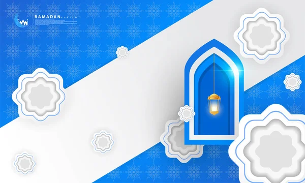 라마단의 디자인은 파란색이며 이슬람 테마의 보완적 디자인에 적합하다 — 스톡 벡터