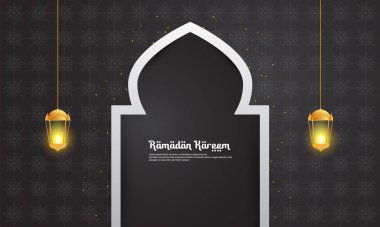 Ramazan temalı arka plan fener elementleriyle, siyah ve altın rengi, İslami temalı arka planlar için mükemmel