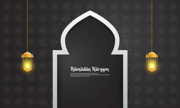 Ramadán Témájú Háttér Lámpás Elemek Fekete Arany Tökéletes Iszlám Témájú — Stock Vector